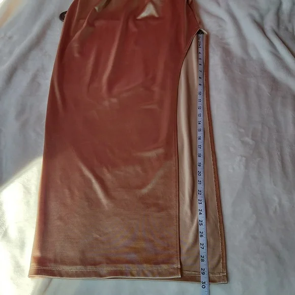 Women's Long, Fitted, Bodycon, Champaign Color, Cowl Neck, Sexy Formal Dress - Picture 7 of 9